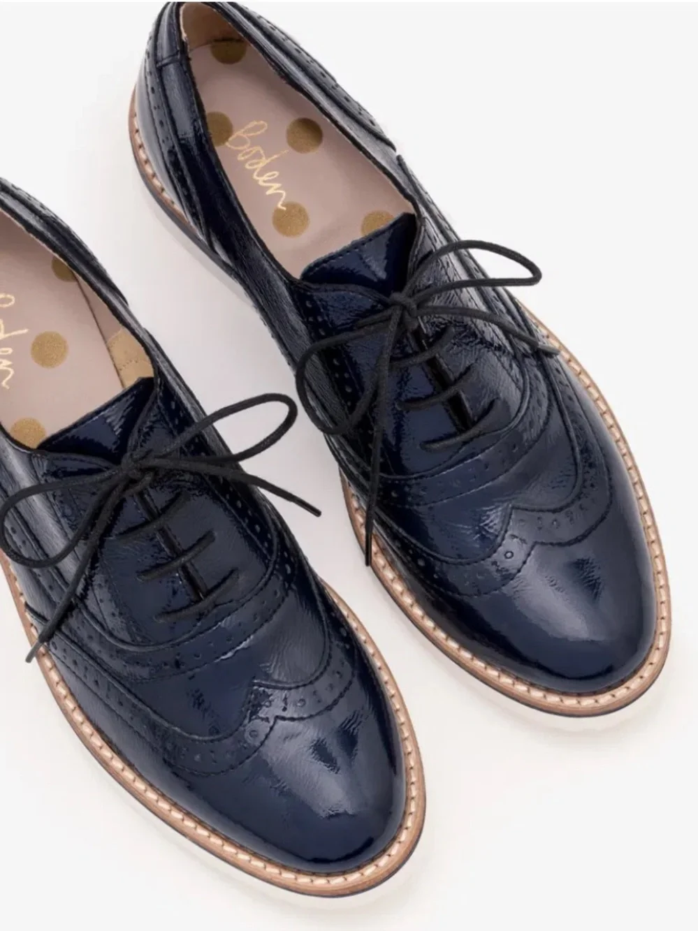 Boden Nina Patent Platform Brogues - Navy